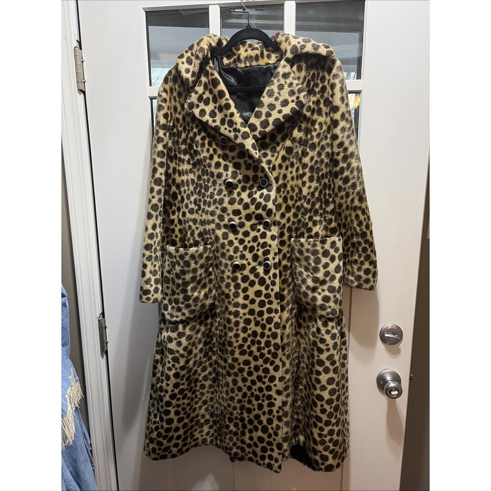 RARE Vintage 1960s Faux Leopard Swing Coat Safari Pinup Rockabilly La France L
